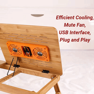 Soporte ajustable de bambú para ordenador portátil, mesa de estudio de madera, bandeja para cama, mesa plegable para portátil para adultos y niños con ventilador de cajón - Product Image 4