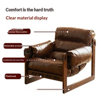 Fauteuil inclinable vintage en bois massif et cuir, rembourré en coton, avec système à mortaise et tenon, idéal pour salon ou location