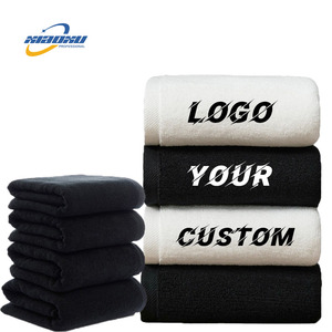 Juego de toallas de baño deportivas con bordado de logotipo personalizado, peluquero para el hogar, gimnasio, peluquería, algodón para uñas, salón de Spa, toalla negra - Product Image 1