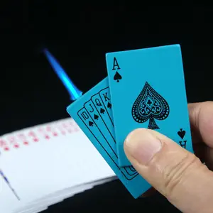 Hot Sale Poker Karten förmige Feuerzeuge Flame Poker Feuerzeug für Zigarette Kreative UV-Feuerzeug Grün Blau Metall CLASSIC Wind proof