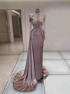 Exquisito Vestido de Noche Personalizado Estilo <span class=keywords><strong>Imperio</strong></span> y Corte Sirena con Bordados, Antiestático, de Alta Calidad, con Cuentas, Cola Capilla y Largo hasta el Suelo - Product Image 2