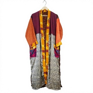 Kimono Japonés Vintage Hecho a Mano, Único, de Seda, para Mujer, con Parches, Largo, Elegante, Suave, Transpirable, para Dormir - Product Image 1