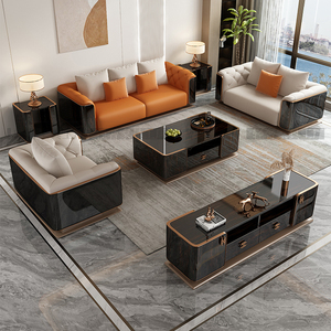 Juego de Sofás de Diseño Italiano de Alta Gama, Muebles Modernos para el Hogar, <span class=keywords><strong>3</strong></span> <span class=keywords><strong>2</strong></span> 1, Sofá Seccional Modular de Cuero de Lujo para Sala de Estar de Villa Grande - Product Image 6