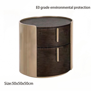Table de chevet moderne ronde Pavone à 2 tiroirs, structure en bois massif, armoire de rangement écologique pour chambre à coucher avec poignées dorées, origine Shanghai - Product Image 3