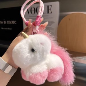 Nouveau porte-clés multicolore en fourrure de lapin Rex, <span class=keywords><strong>pompon</strong></span> en vraie fourrure moelleuse, breloque mignonne pour sac ou clé de voiture - Product Image 1