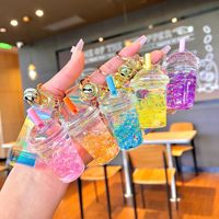 Porte-clés personnalisé créatif en acrylique rempli d'huile, bouteille de boisson, bouteille de soda, bouteille de cola, grand porte-clés en forme de canette à languette, vente en gros