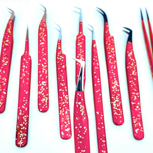 Pince à épiler de luxe rose vif pour volume, à pointe fine, couleurs assorties, outil d'extension de cils, personnalisable, pour usage en salon, outil de précision pour cils - Product Image 1