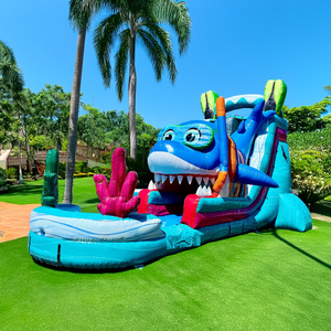 Tobogán Acuático Inflable de Tiburón de 18 Pies, Tobogán de un Solo Carril, Diversión Acuática con Piscina, Castillo Inflable con Tobogán para Fiestas al Aire Libre - Product Image 1