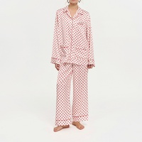 Ensemble de pyjama rouge à pois pour femmes, col à revers, manches longues, pantalon boutonné, vêtements de nuit pour femmes, vêtements de maison