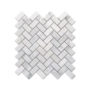 Centurymosaic Statuary White Marble Herringbone Polished Mosaic Tile for Bathroom Wall