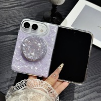 Coque de téléphone antichoc avec support magnétique brillant à motif coquillage doré et cadre avant pour Apple 18 Ultra, coque arrière en PC pour 18Fold