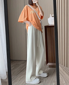Manufactory Custom Style or Logo ODM Autumn Winter Women Wide Leg Pants High Waist Slim Casual Tassel Loose Straight <strong>Trousers</strong> - Product Image 5