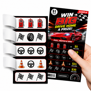 Factory Custom Car Theme Design Free Paper Printing Winning Tear Off Tickets Open Cards 5 Windows Pull Tabs Tickets - Product Image 1