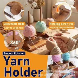 Wooden Yarn Spool Holder <b>Desktop</b> Storage Rack Solid Wood Rotating Shaft Multifunctional Knitting Winder <b>Shelf</b> - Product Image 5