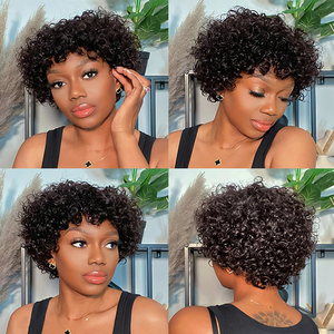 GS Perruque Brésilienne Courte Coupe Pixie Bouclée Perruque Front Lace pour Femmes Noires Cheveux Humains Boucles Pixie Fermeture Perruque Tpart Pixie Perruques - Product Image 4