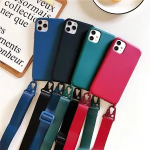 เคสโทรศัพท์ซิลิโคนแบบเรียบพร้อมสายคล้องคอปรับแต่งโลโก้ได้ สำหรับรุ่น 12/13/Mini/14/15/16 17 Pro Max/X/XR/XS - Product Image 1