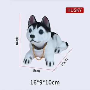 Figurine décorative Husky Bobblehead en résine pour tableau de bord de voiture, chiot de dessin animé sculpté avec collier en chaîne, décoration d'intérieur - Product Image 5