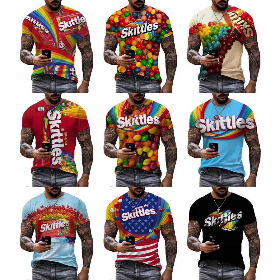 Hot World Snack Skittles 3D-bedrucktes Shirt für Männer Digitaldruck T-Shirt Benutzer definierte Unisex Over Print OEM-und ODM-T-Shirts