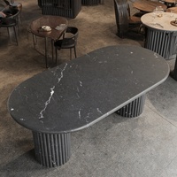 Morden Home Table de comptoir en dalle de marbre au design moderne Table à manger ou table basse en marbre Marquina noire en pierre naturelle