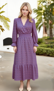 Nuovo abito da donna a maniche lunghe con scollo a V a <span class=keywords><strong>pois</strong></span> a vita alta lunga lunghezza media autunno moda da negozio <span class=keywords><strong>Online</strong></span> asiatico - Product Image 2