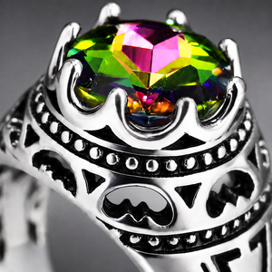 Anello Traforato a Corona Colorato per Donne, Anello da Dito Vintage alla Moda - Product Image 3