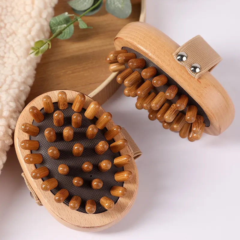 Escova de cabelo para barbershop, massageador de madeira natural para celulite, spa, relaxamento corporal, sauna