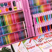 Ensemble d'art pour enfants de 168 pièces avec pinceaux, crayons, crayons de couleur et stylos aquarelle - Plastique PVC Fabriqué en Chine