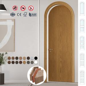 Puerta Interior de Madera Sólida con Arco Moderno Estilo Americano, Puerta de Polímero con Parte Superior de Madera de Nogal, Impermeable, para Apartamento - Product Image 3
