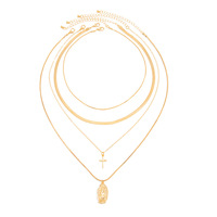 Collier Pendentif Croix Vierge Marie Haut de Gamme Luxe Léger, Chaîne Serpent Plate, Style Mode Quotidienne, Bijoux Transfrontaliers Europe-Amérique