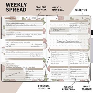 Carnet de notes A5 en cuir PU pour la planification hebdomadaire et mensuelle, gestion de l'agenda avec ruban décoratif, améliore l'efficacité au travail et aux études - Product Image 3