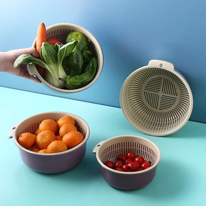 Double Layer Plastic Colander Strainer Set For Kitchen Vegetable Fruit Washing Drain <b>Basket</b> - Product Image 4