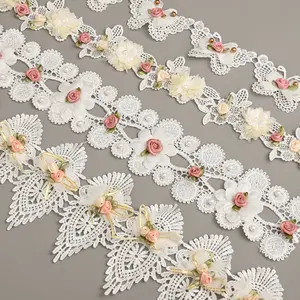 3D Flower Embroidery Lace Trim Inelastic Beaded Butterfly Edging For Sewing DIY Garment Curtain