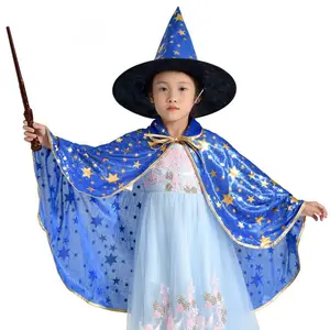 Halloween five-star cape children's ball hot stamping witch cape cosplay props pumpkin bag stage performance