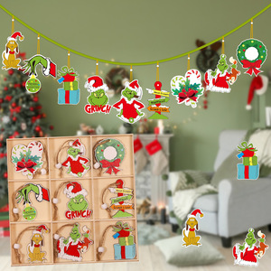 Nouvelle tendance : 18 pendentifs en bois Grinch, lutin, bonhomme en <span class=keywords><strong>pain</strong></span> <span class=keywords><strong>d</strong></span>'<span class=keywords><strong>épice</strong></span>s, ornements de Noël à suspendre à l'arbre de Noël, écologiques, fabriqués à la machine - Product Image 1
