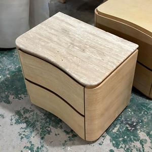 Modern Minimalist Curved Bedside Cabinet 2 Drawers Marble Top <strong>Night</strong> <strong>Stand</strong> for Hotel - Product Image 5