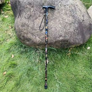 Canne pliante imprimée Xin Chen en alliage d'aluminium, 5 sections télescopiques, bâton de marche pour la randonnée en plein air, antidérapant, aide à la marche pour personnes âgées - Product Image 2