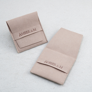Custom logo 8*8cm <b>Small</b> Pink Microfiber Jewelry Bag Pouch Jewelry Pouch Packaging Bag with Insert Card for Earring Display - Product Image 2