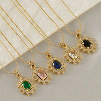 Collier en acier inoxydable à maillons ovales de style français, pendentif en zircon coloré, colliers de mode, bijoux vintage pour femmes, vente en gros
