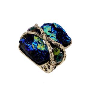 महिला सगाई शादी के वादे के लिए अवशिष्ट विंटेज स्टेटमेंट रिंग स्टोन और क्रिस्टल लोचदार फैशन रिंग गहने - Product Image 3