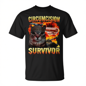 T-shirt Meme Chat Survivant de la circoncision, design étrangement spécifique, noir, adulte, unisexe - Product Image 2