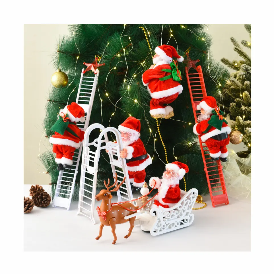 2022 Christmas Decorations Doll Climb Bead Children Electric Xmas Toys Climbing Ladder Santa Claus Christmas gifts for kids