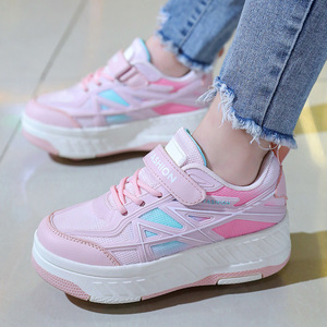 รองเท้าผ้าใบตาข่ายสีชมพูสำหรับเด็กผู้หญิง หัวกลม ผูกเชือก สไตล์สปอร์ต ใส่ได้ทุกฤดู ระบายอากาศได้ดี พื้นยาง พื้นรองเท้า EVA - Product Image 1