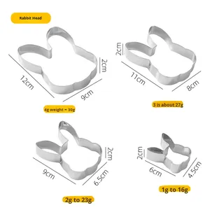 4-Mảnh Tùy Chỉnh Thép Không Gỉ Thỏ Đầu <span class=keywords><strong>Cookie</strong></span> Khuôn Set Cà Rốt Thỏ Cắt Cho DIY Biscuit Baking Công Cụ - Product Image 6