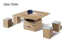 Table basse rectangulaire moderne Maxwell modèle 23 en bois avec plateau relevable et rangement, meuble de salon durable pour usage domestique