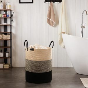Nordic minimalist dirty clothes storage <b>basket</b>, hand-woven cotton yarn storage <b>basket</b>, <b>large</b> capacity, foldable household - Product Image 1