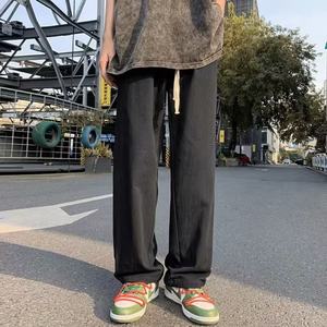 Pantalons décontractés amples en coton pour hommes, tendance automne 2025, pantalons à jambes droites de couleur unie, pantalons à jambes larges tendance pour hommes - Product Image 3