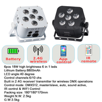 Projecteur LED plat intelligent sans fil DMX 6-en-1 RGBWA UV 6x18W à batterie avec télécommande Wi-Fi pour DJ et mariages