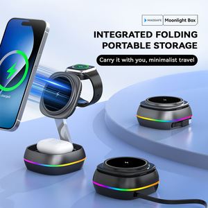 <span class=keywords><strong>Cargador</strong></span> Inalámbrico Magnético 3 en 1 <span class=keywords><strong>con</strong></span> Luz LED de Nuevo Diseño JEDI, Soporte Plegable Mini de 15 W, Estación de Carga Rápida de Escritorio <span class=keywords><strong>con</strong></span> Cable - Product Image 6
