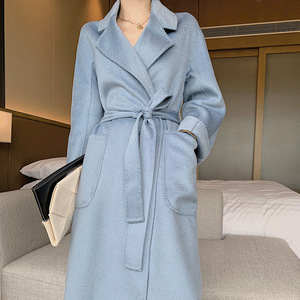 Manteau Long en <span class=keywords><strong>Laine</strong></span> à Col Rabattu pour <span class=keywords><strong>Femme</strong></span>, Vêtement d'Extérieur Tricoté Élégant - Product Image 4