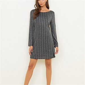 Arrotondato Scollatura Semplice A <span class=keywords><strong>Maniche</strong></span> <span class=keywords><strong>Lunghe</strong></span> Stretch tessuto Argento Strutturato Glitter <span class=keywords><strong>Vestito</strong></span> Dalla Banda - Product Image 2